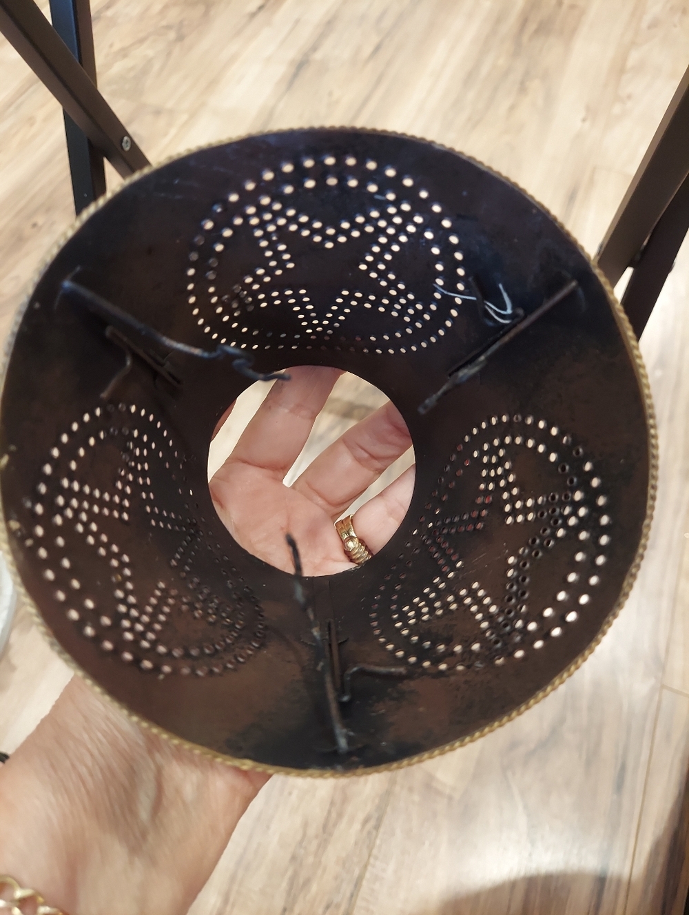 Candle  Shade Top Rustic Metal Star Punch Design Brown/Gold Primitive Americana